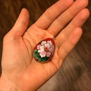 Vintage hand painted floral pendant